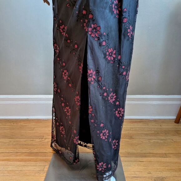 Vintage 90s Morgan & Co Black Floral Maxi Dress Prom Gown Glitter Velvet 11/12 - Picture 7 of 11